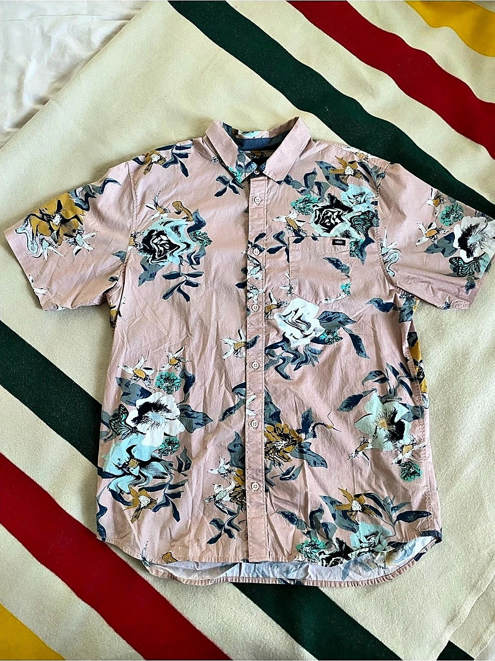Vans Floral Button Down Shirt Pink Large